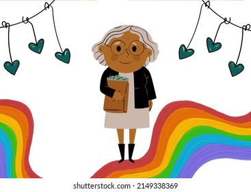 Illustration Of A Older Gay Woman. Pride Day.