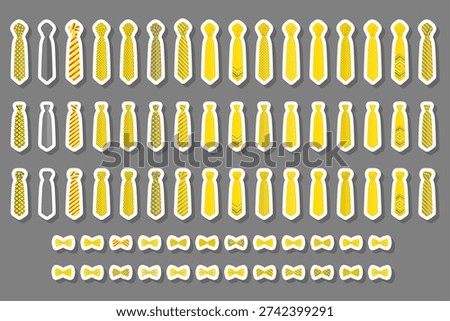 Illustration on theme big colored set neckties different types, bow tie various size, necktie consisting of collection textile garments bow tie for beauty, bow tie is accessory brutal man in necktie