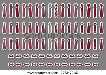 Illustration on theme big colored set neckties different types, bow tie various size, necktie consisting of collection textile garments bow tie for beauty, bow tie is accessory brutal man in necktie