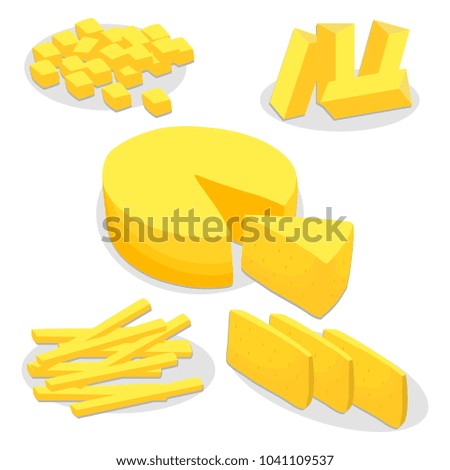 Different types of cheeses isolated on white background
