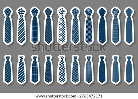 Illustration on theme set ties different types and neckties various size, ties pattern consisting of collection textile garments necktie for celebration vacation, necktie ties is accessory brutal man