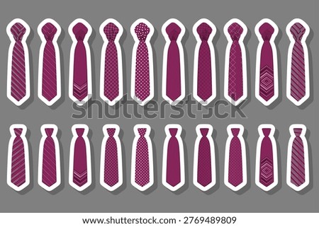 Illustration on theme set ties different types and neckties various size, ties pattern consisting of collection textile garments necktie for celebration vacation, necktie ties is accessory brutal man