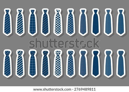 Illustration on theme set ties different types and neckties various size, ties pattern consisting of collection textile garments necktie for celebration vacation, necktie ties is accessory brutal man