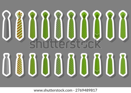Illustration on theme set ties different types and neckties various size, ties pattern consisting of collection textile garments necktie for celebration vacation, necktie ties is accessory brutal man
