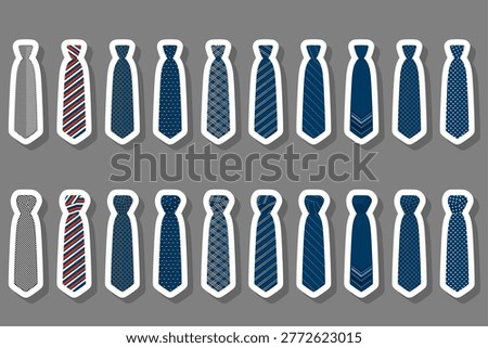 Illustration on theme set ties different types and neckties various size, ties pattern consisting of collection textile garments necktie for celebration vacation, necktie ties is accessory brutal man