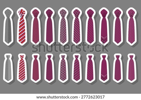Illustration on theme set ties different types and neckties various size, ties pattern consisting of collection textile garments necktie for celebration vacation, necktie ties is accessory brutal man