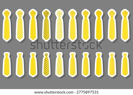 Illustration on theme set ties different types and neckties various size, ties pattern consisting of collection textile garments necktie for celebration vacation, necktie ties is accessory brutal man