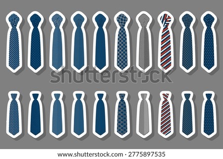 Illustration on theme set ties different types and neckties various size, ties pattern consisting of collection textile garments necktie for celebration vacation, necktie ties is accessory brutal man