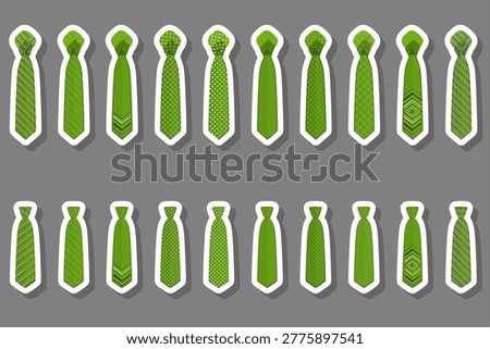 Illustration on theme set ties different types and neckties various size, ties pattern consisting of collection textile garments necktie for celebration vacation, necktie ties is accessory brutal man