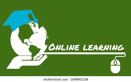 Illustration of online class or virtual learning with icons.New norm for education during pandemic corona virus.
