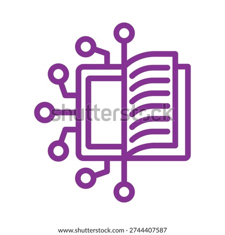 An illustration of an open book with interconnected nodes and lines extending from it, symbolizing the interconnectedness of knowledge and the process of learning.