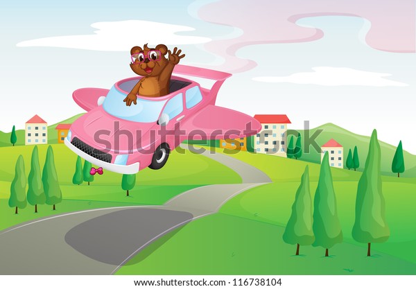 illustration of an otter in\
a car on\
road