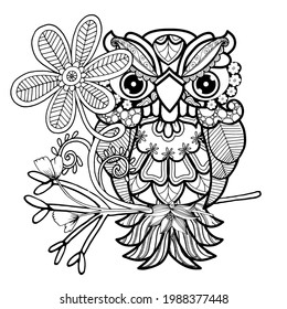 Illustration owls adult coloring pages boho and hippie animals