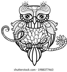 Illustration owls adult coloring pages boho and hippie animals
