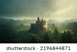 illustration painting castle fantasy forest adventure fog 2d render loop