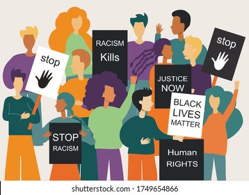 Illustration Of A Peaceful Crowd Protest Against Racism - Black Lives Matter