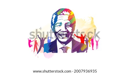 illustration of people celebrating international nelson mandela day of peace and humanity Stockfoto © 