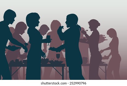 Similar Images Stock Photos Vectors Of Eps8 Editable Vector Silhouettes Of People Enjoying A Buffet With All Figures As Separate Objects Shutterstock