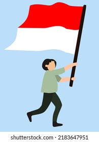 Illustration Of People Holding Red And White Indonesian Flag 