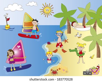 Illustration People On Beach Stock Illustration 183770528 | Shutterstock