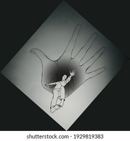 Illustration Of Person Falling Down Into  The Nightmare