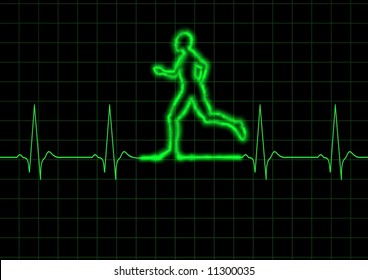 Illustration of a person running on a heart monitor - Powered by Shutterstock