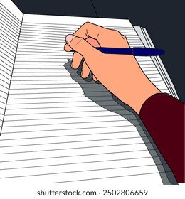 illustration of a person writing on a blank piece of paper, handwriting, education, a person holding a pen, writer, finance, legal process, process outsourcing, signing a document. For articles, cover - Powered by Shutterstock