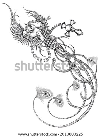 illustration of phoenix with skull chains