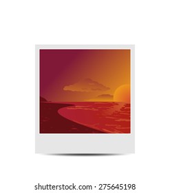 Illustration Photoframe With Sunset Beach Background - Raster