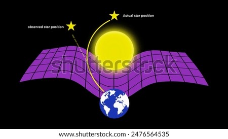 illustration of physics and astronomy, Gravity of a massive object bend the fabric of space and time, light travels on a straight line of space and only curves due to massive gravity, spacetime