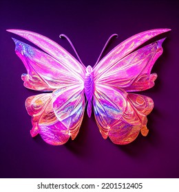 Illustration Of A Pink Butterfly In A Vibrant And Surrealistic Color Scheme