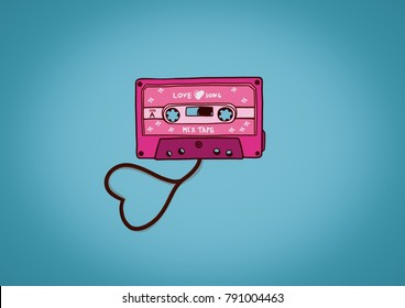 Illustration Pink cassette tape love song mixtape,valentine day background