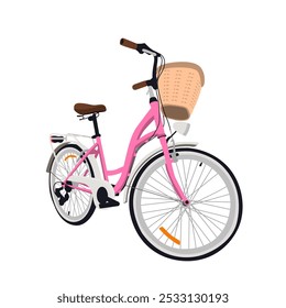 Illustration of a pink women's bicycle with a basket on the front.Isolated on a white background - Powered by Shutterstock