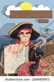 Illustration pirate ship and