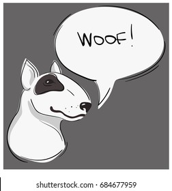 Illustration of Pit Bull Terrier bulldog with speak bubble 