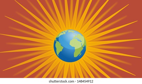 Illustration of the planet Earth with light rays behind