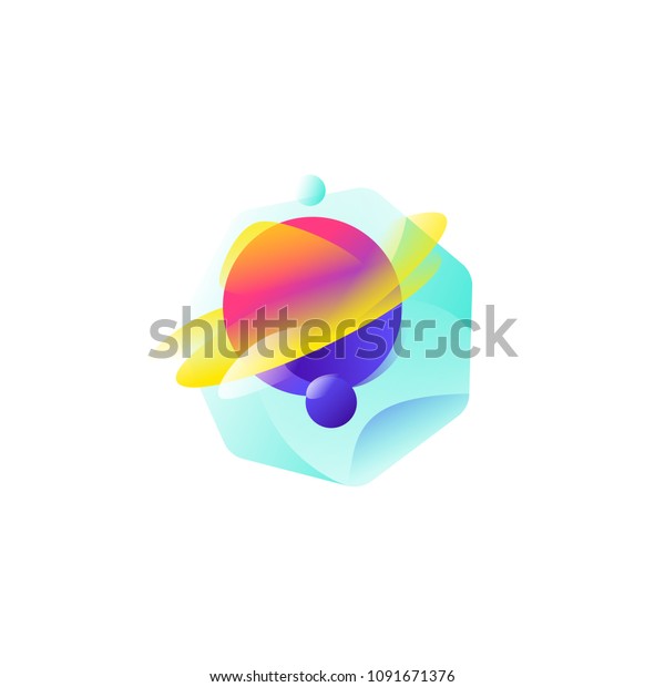 Illustration of the planet Saturn.\
Gradient flat icon. The planet of the solar system. A modern\
fashionable company logo. Icon isolated on white background.\
Emblem.
