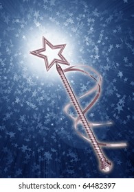Illustration of a platinum fairy wand on a starry background