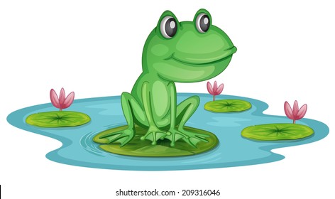 Funny Cartoon Frog On Lily Pad Stock Vector (Royalty Free) 236094406