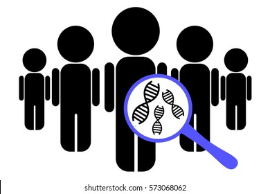 Illustration Of Population Of Individuals With Genetic Data Under The Magnifying Glass 