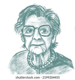 Illustration Portrait Graphic Psychology Face Emotions Character Icon Avatar Woman Grandmother Elderly Person Old Age Wisdom Glasses Wrinkles Hairstyle