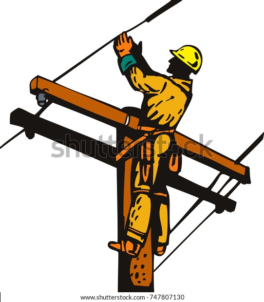 Illustration Power Lineman Telephone Repairman Worker Stock ...