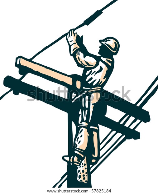 Illustration Power Lineman Work On Electric Stock Illustration 57825184