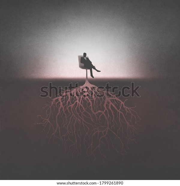 Illustration Powerful Dark Man Growing Roots Stock