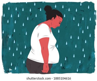 Illustration of a pregnant woman with perinatal depression