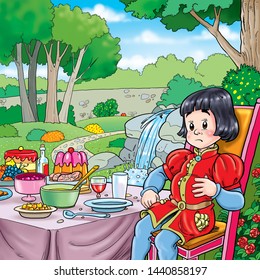 Illustration Of A Prince Holding His Belly Because Of Tummy Ache After Eating Too Much 