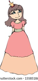 An Illustration Of A Princess In A Pink And Peach Dress. 