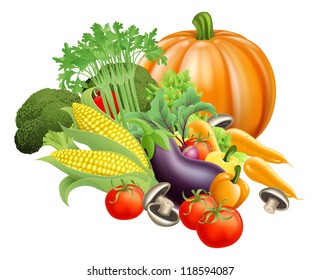 Illustration of produce assortment of healthy fresh vegetables - Powered by Shutterstock