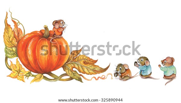 illustration of Cinderella's pumpkin and 4 dressed mice.