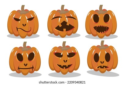 Illustration Pumpkin Halloween October Orange Holiday Cartoon Face Horror Set Scary Decoration Smile Celebration Creepy Cute Background Funny Season Symbol